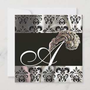 INVITATION DIAMOND FEATHERS ARGENT SOIE NOIRE DOMMASQUE MONOG