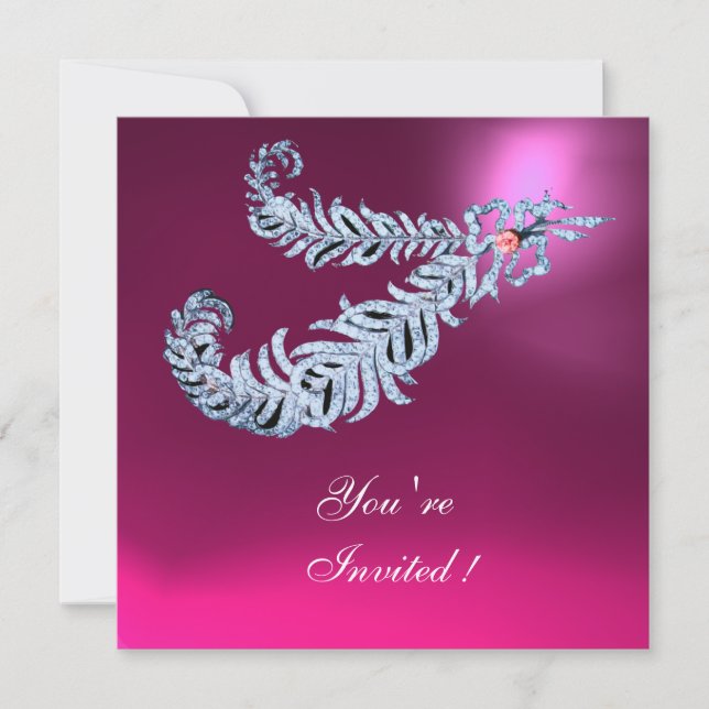 Invitation DIAMOND FEATHERS Pink Fuchsia Amethyst Champagne (Devant)