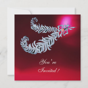 Invitation DIAMOND FEATHERS Red Burgundy Ruby Champagne