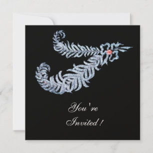 Invitation DIAMOND FEATHERS ROSE GEM LUXURY noir blanc