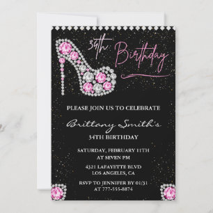 Invitation Diamond Glam Black Rose Parties scintillant Chauss