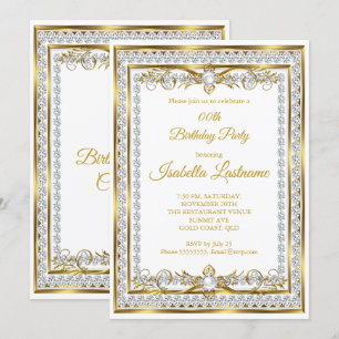 Invitation Diamond Gold White Pearl Élégante fête d'anniversa