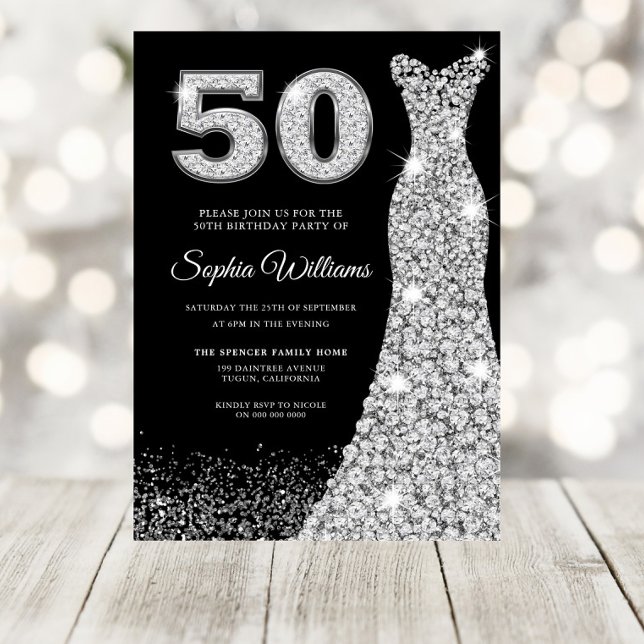 Invitation Diamond habillées femmes 50e anniversaire de fête  (Créateur téléchargé)