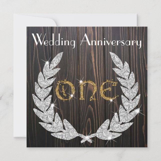 Invitation Diamond Laurel & Gold 1er anniversaire Mariage (Devant)