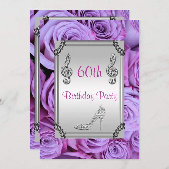 Invitation Diamond Music Note, Stiletto & Lilac Rose 60e (Devant / Derrière)