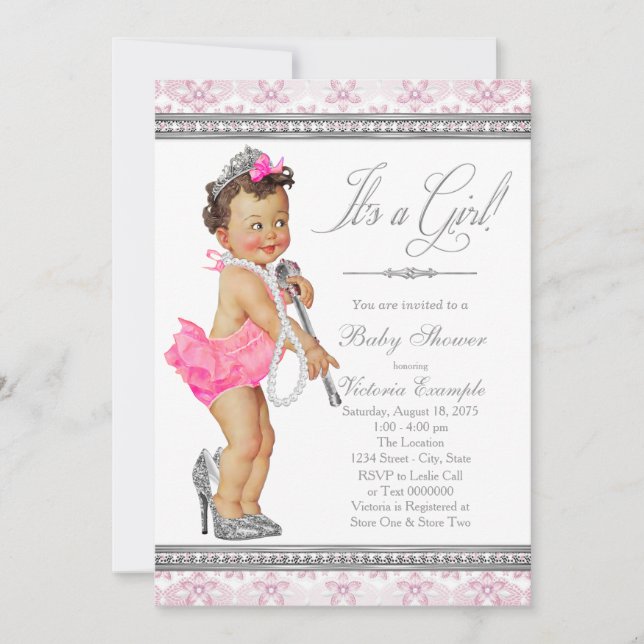 Invitation Diamond Pearl talons hauts Baby shower de la petit (Devant)