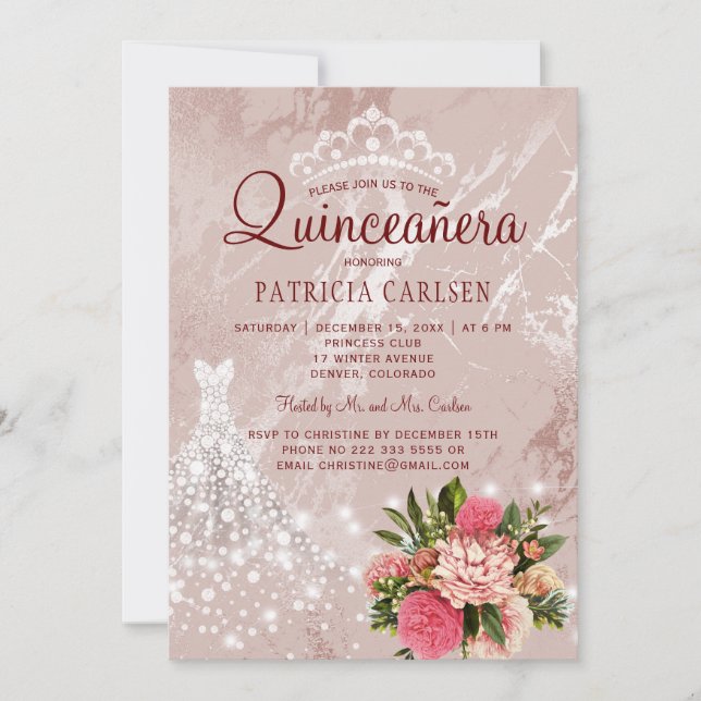 Invitation Diamond princesse robe blush chic quinceanera (Devant)