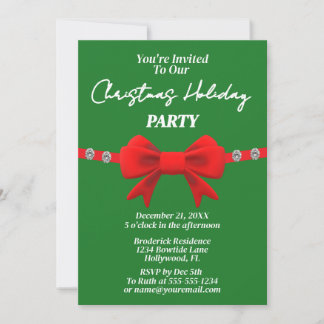 Invitation Diamond & Red Bow Holiday Christmas Party