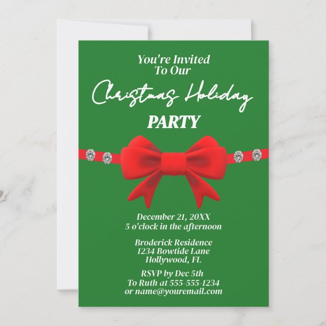 Invitation Diamond & Red Bow Holiday Christmas Party  (Devant)