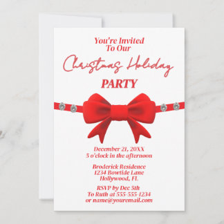 Invitation Diamond & Red Bow Holiday Christmas Party