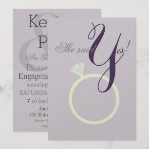 Invitation Diamond Ring Elle Dit Oui Gray & Mauve Party Card