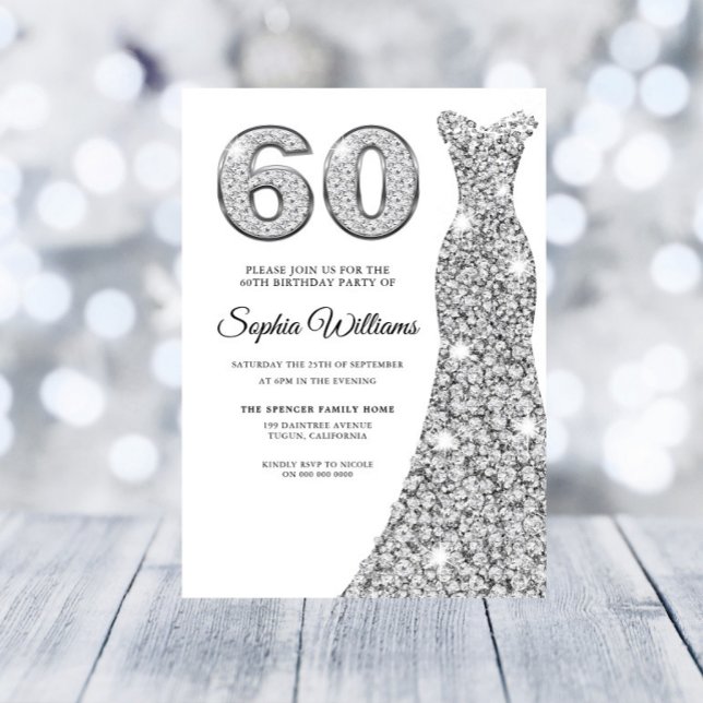Invitation Diamond Sparkle robe femmes 60e fête d'anniversair (Créateur téléchargé)