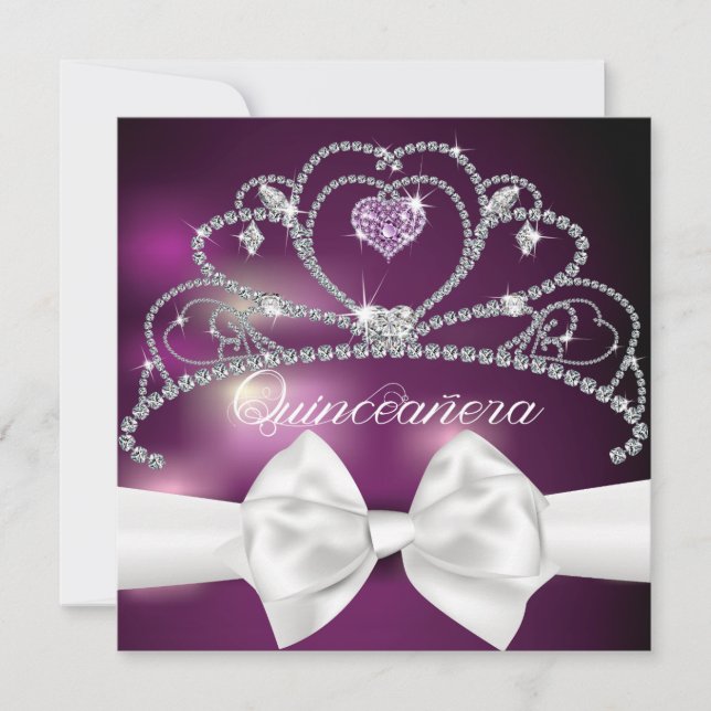 Invitation Diamond Tiara White Bow Quinceañera (Devant)