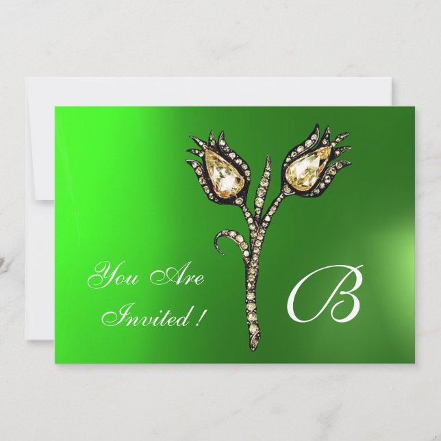 Invitation DIAMOND TULIPS MONOGRAM, Émeraude verte (Devant)
