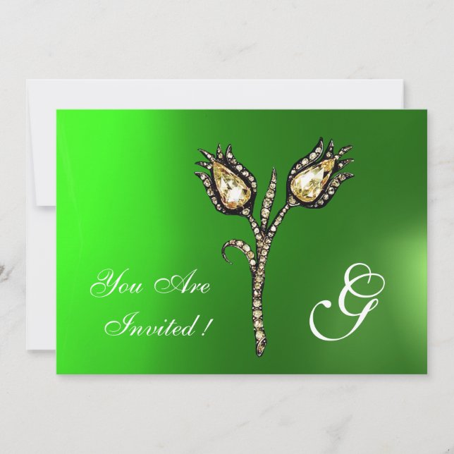 Invitation DIAMOND TULIPS MONOGRAM, Émeraude verte (Devant)