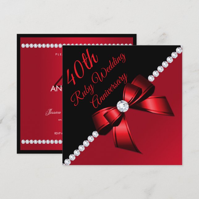 Invitation Diamonds 4th Ruby Mariage Anniversaire (Devant / Derrière)