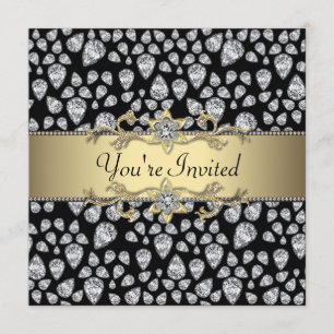Invitation Diamonds Black Gold All Occasion Party