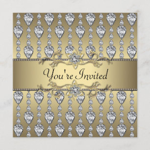 Invitation Diamonds Black & Gold All Occasion Party Invitatio