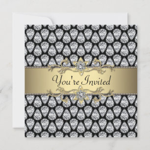 Invitation Diamonds Black & Gold All Occasion Party Invitatio
