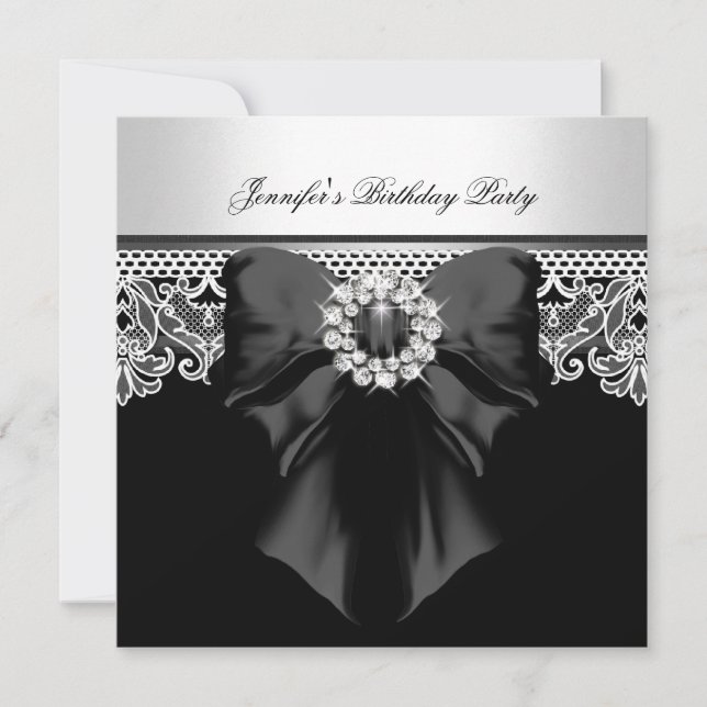 Invitation Diamonds dentelle image Anniversaire fête Noir Bla (Devant)
