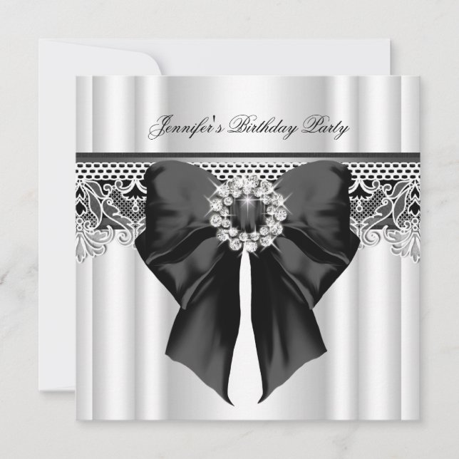 Invitation Diamonds dentelle image Anniversaire fête Noir Bla (Devant)