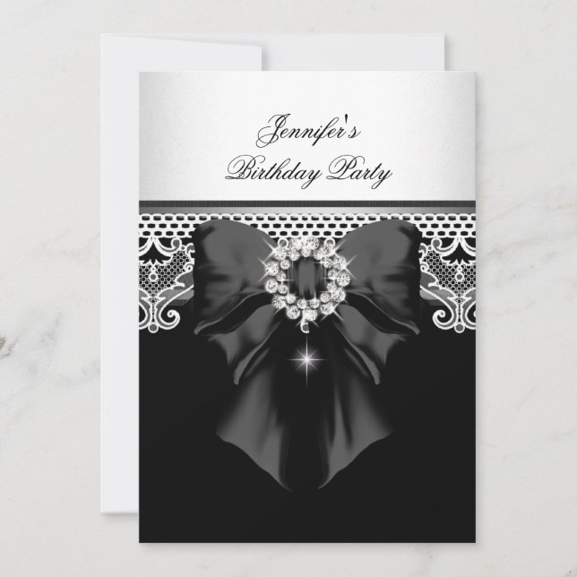Invitation Diamonds dentelle image Anniversaire fête Noir Bla (Devant)