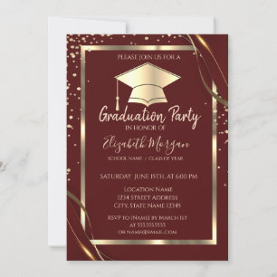 Invitation Diamonds Gold Frame Casquette Grad Red Graduation