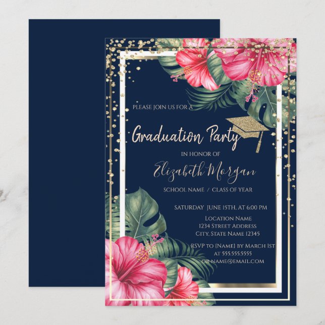Invitation Diamonds Grad Casquette Hibiscus Marine Blue Gradu (Devant / Derrière)