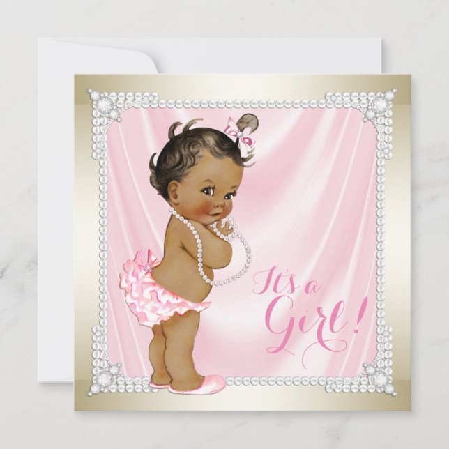 Invitation Diamonds Pearls Pink Gold Ethnic Girl'Baby shower (Devant)