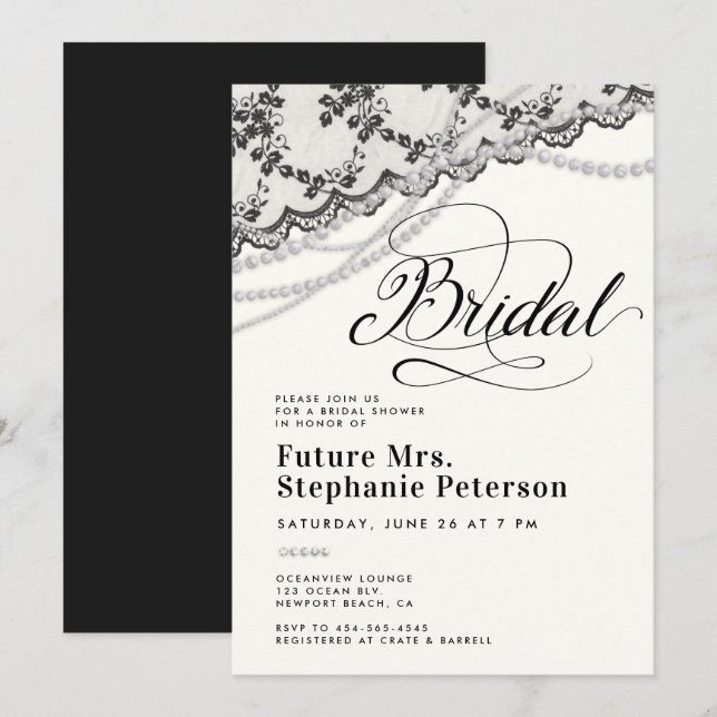 Invitation Diamonds Perles dentelle Fête des mariées d'ivoire (Devant / Derrière)
