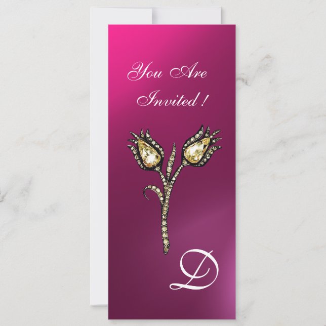 Invitation DIAMONT TULIPS MONOGRAM, Améthyste violet rose (Devant)