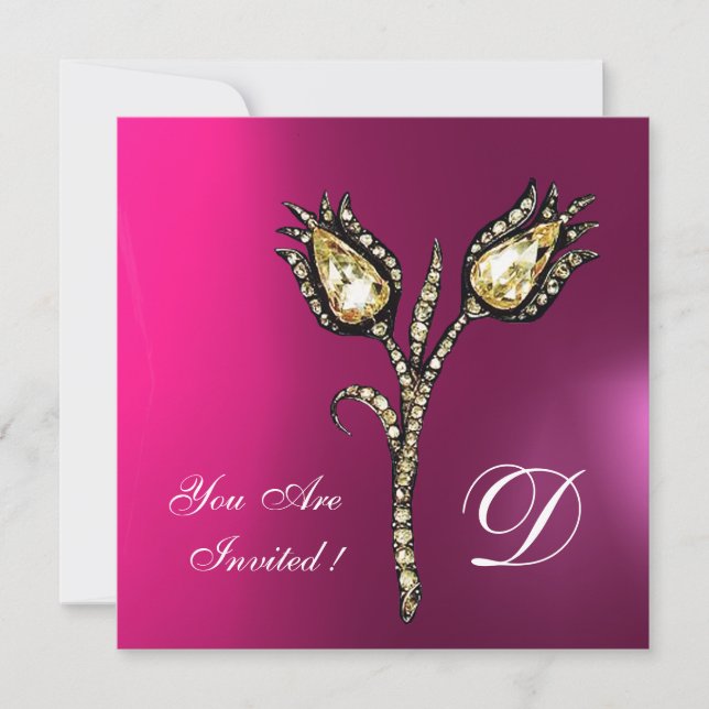 Invitation DIAMONT TULIPS MONOGRAM, rose Fuchsia violet (Devant)