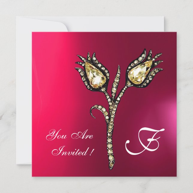 Invitation DIAMONT TULIPS MONOGRAM, rose Fuchsia violet (Devant)