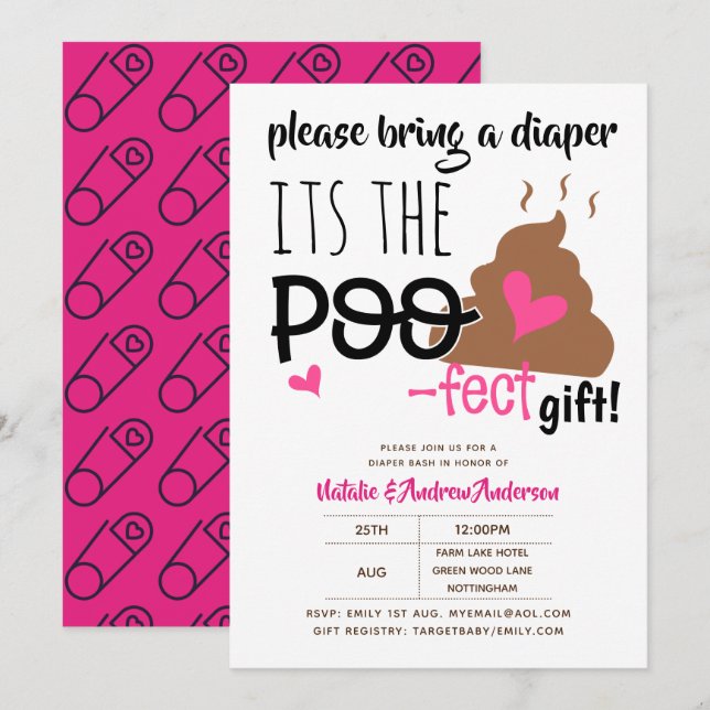 Invitation DIAPER BASH - Drôle Poop POOFECT Baby shower Emoji (Devant / Derrière)