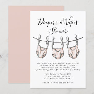 Invitation Diapeurs et Baby showers filles rose pâle