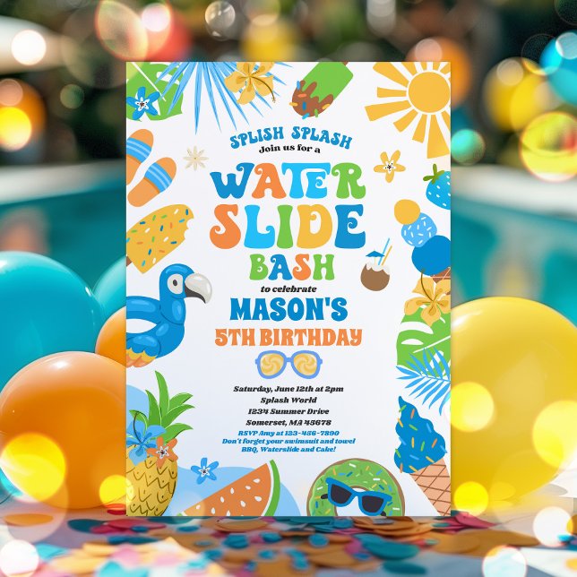 Invitation Diapositive d'eau tropicale Anniversaire d'été (Créateur téléchargé)