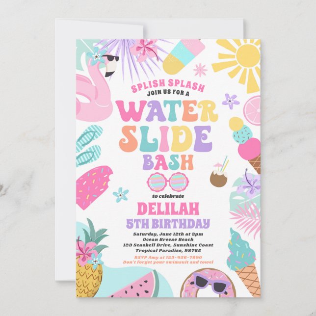 Invitation Diapositive d'eau tropicale Anniversaire d'été (Devant)
