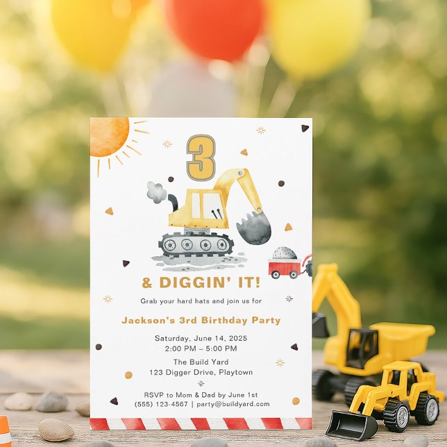 Invitation Digger Truck Construction 3rd Birthday Party (Créateur téléchargé)