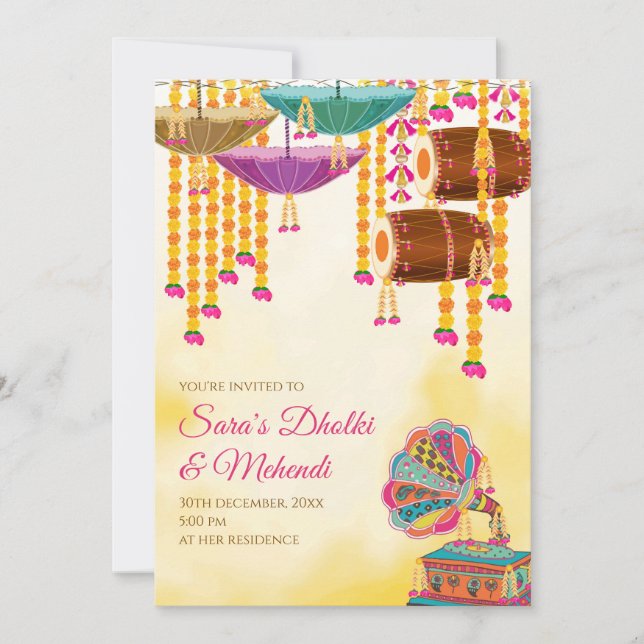 Invitation Digital Dholki invites Mehndi invitations, Mehndi  (Devant)