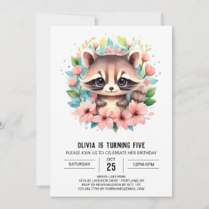 Invitation Digital Pink Raccoon fille Anniversaire