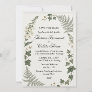 Invitation Digitale pourpre, Feuilles de Lierre, Frondes de F