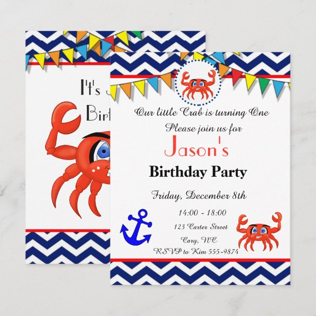 Invitation d'illustration de crabe (Devant / Derrière)