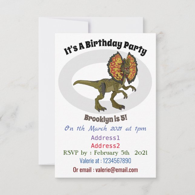 Invitation Dilophosaurus dessin animé (Devant)