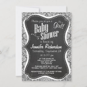 Invitation Dim Grey Damask ; Retro Chalkboard