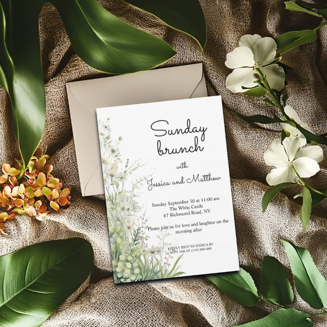 Invitation Dimanche brunch Dusty Sage Green Flowers Mariage (Créateur téléchargé)