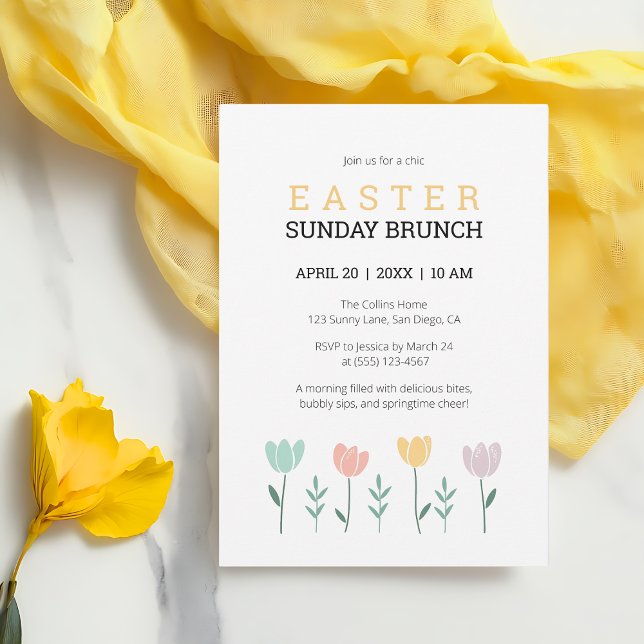 Invitation Dimanche de Pâques Brunch Jaune Floral Cute Botani (Easter Sunday Brunch Yellow Floral Cute Botanical Invitation)