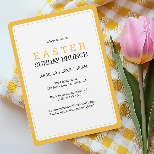 Invitation Dimanche de Pâques Brunch Moderne Jaune Élégant Fl (Easter Sunday Brunch Modern Yellow Elegant Floral Invitation)