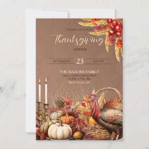 Invitation Dinde de dîner de Thanksgiving Citrouilles Chandel