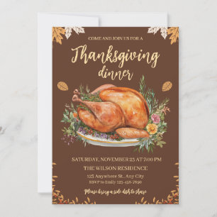 Invitation Dinde de dîner de Thanksgiving Citrouilles Marron