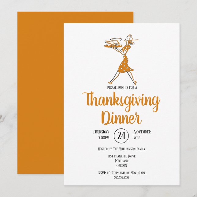 Invitation Dinde rôtie Rétro Dîner de Thanksgiving (Devant / Derrière)